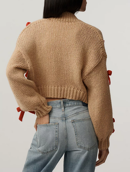 3D Bow Crop Cardigan Sweater