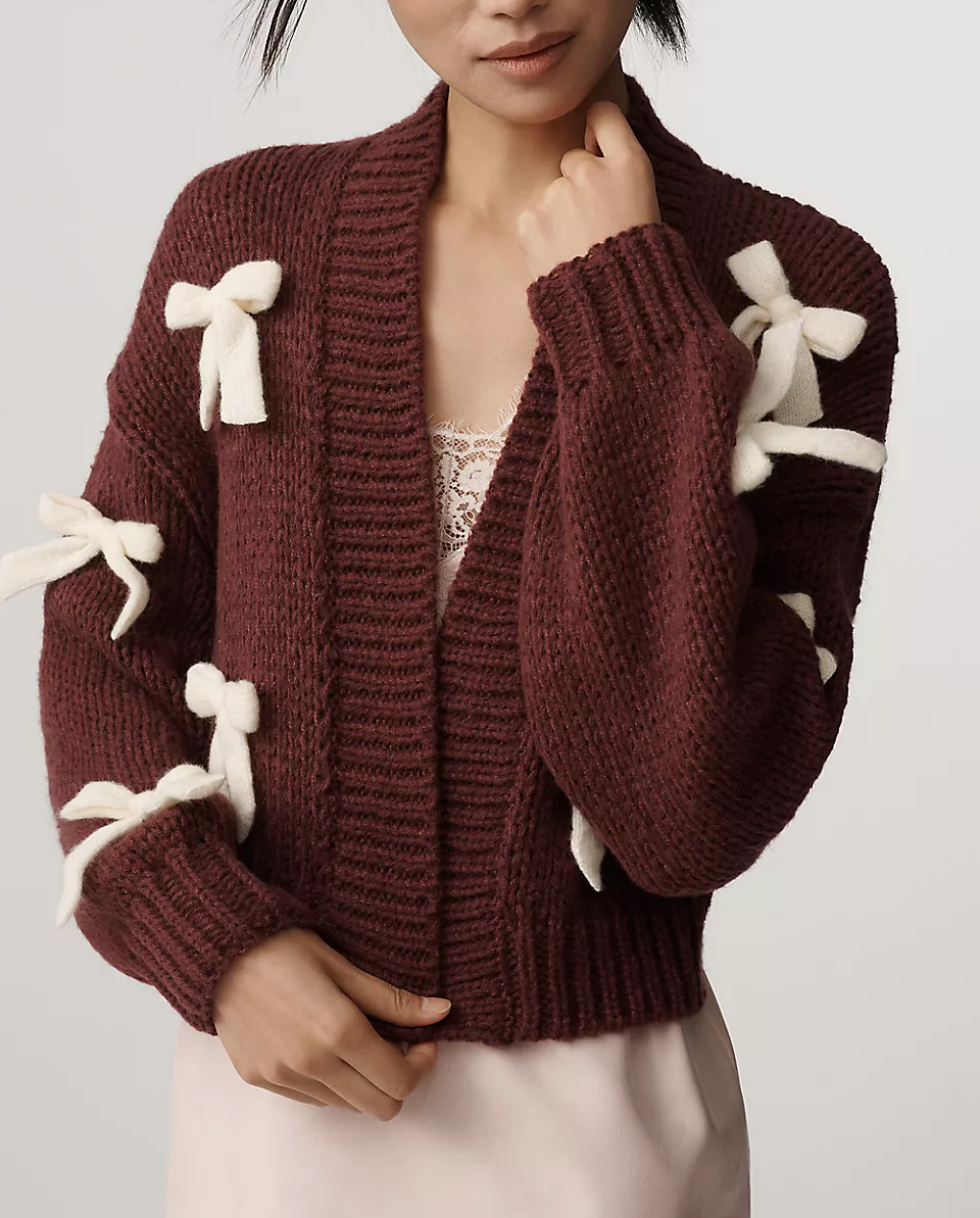 3D Bow Crop Cardigan Sweater