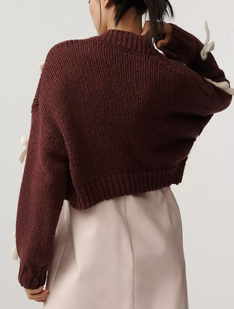 3D Bow Crop Cardigan Sweater