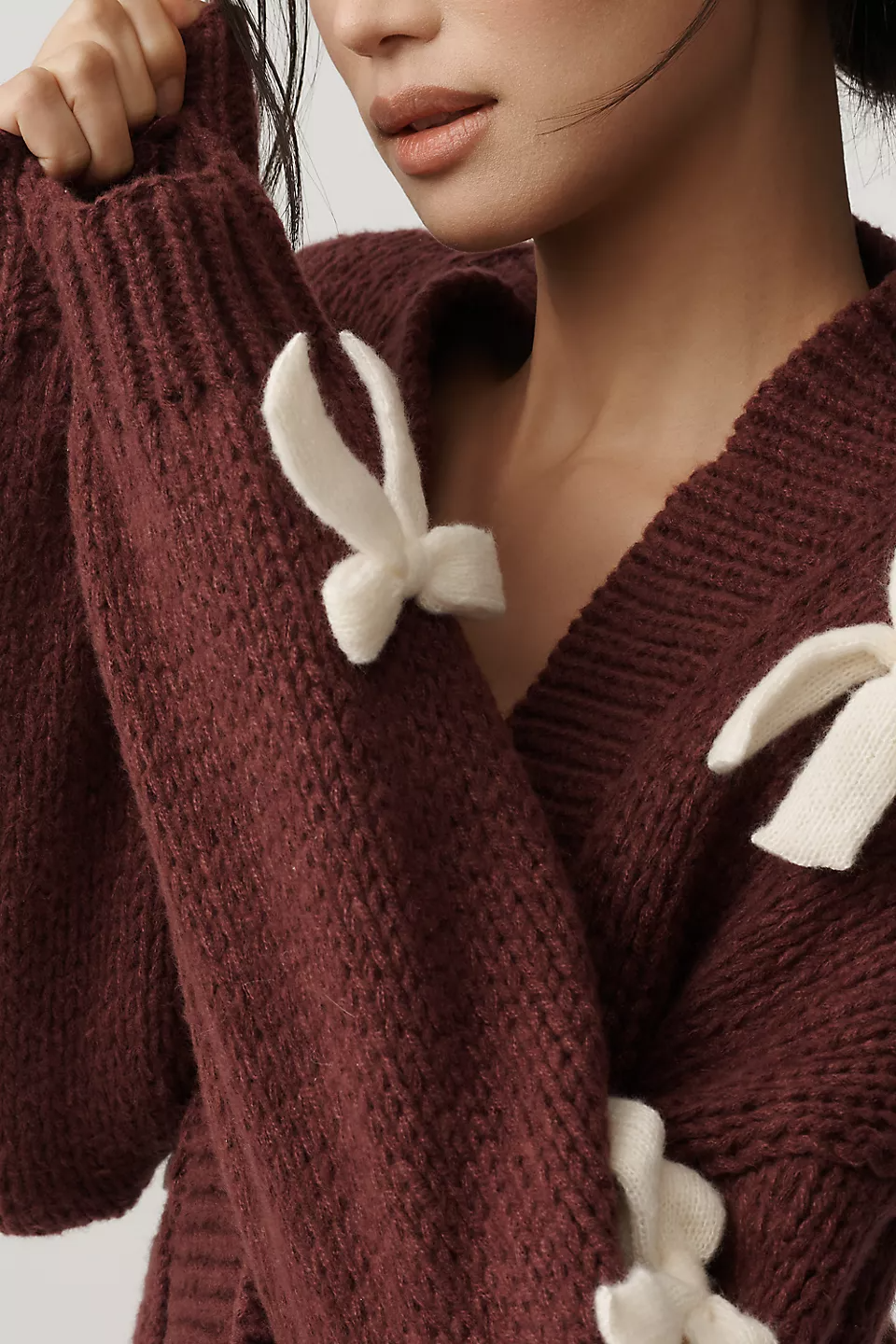 3D Bow Crop Cardigan Sweater