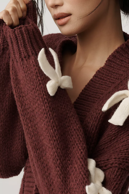 3D Bow Crop Cardigan Sweater