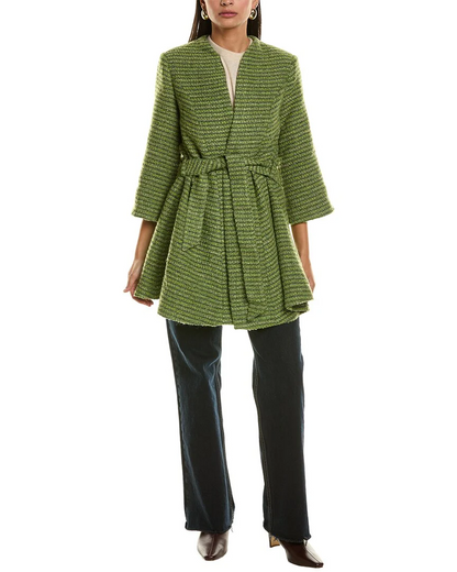 Knitted green coat with belt