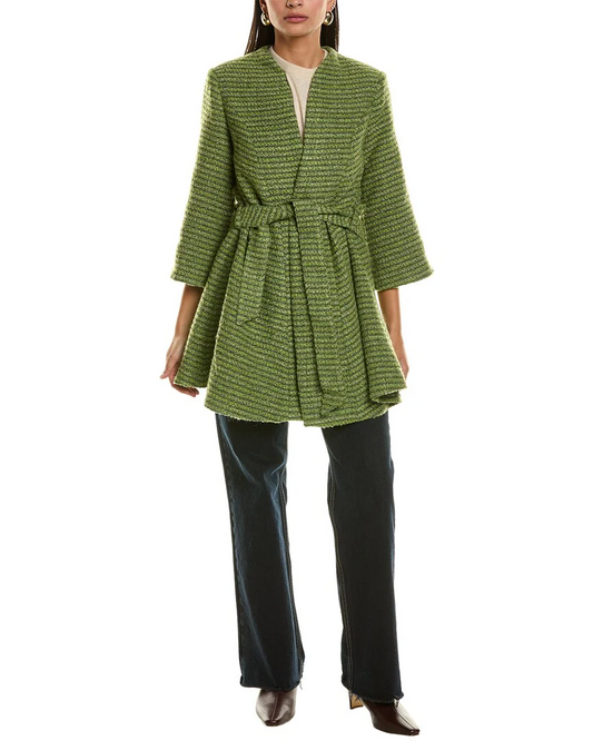 Knitted green coat with belt