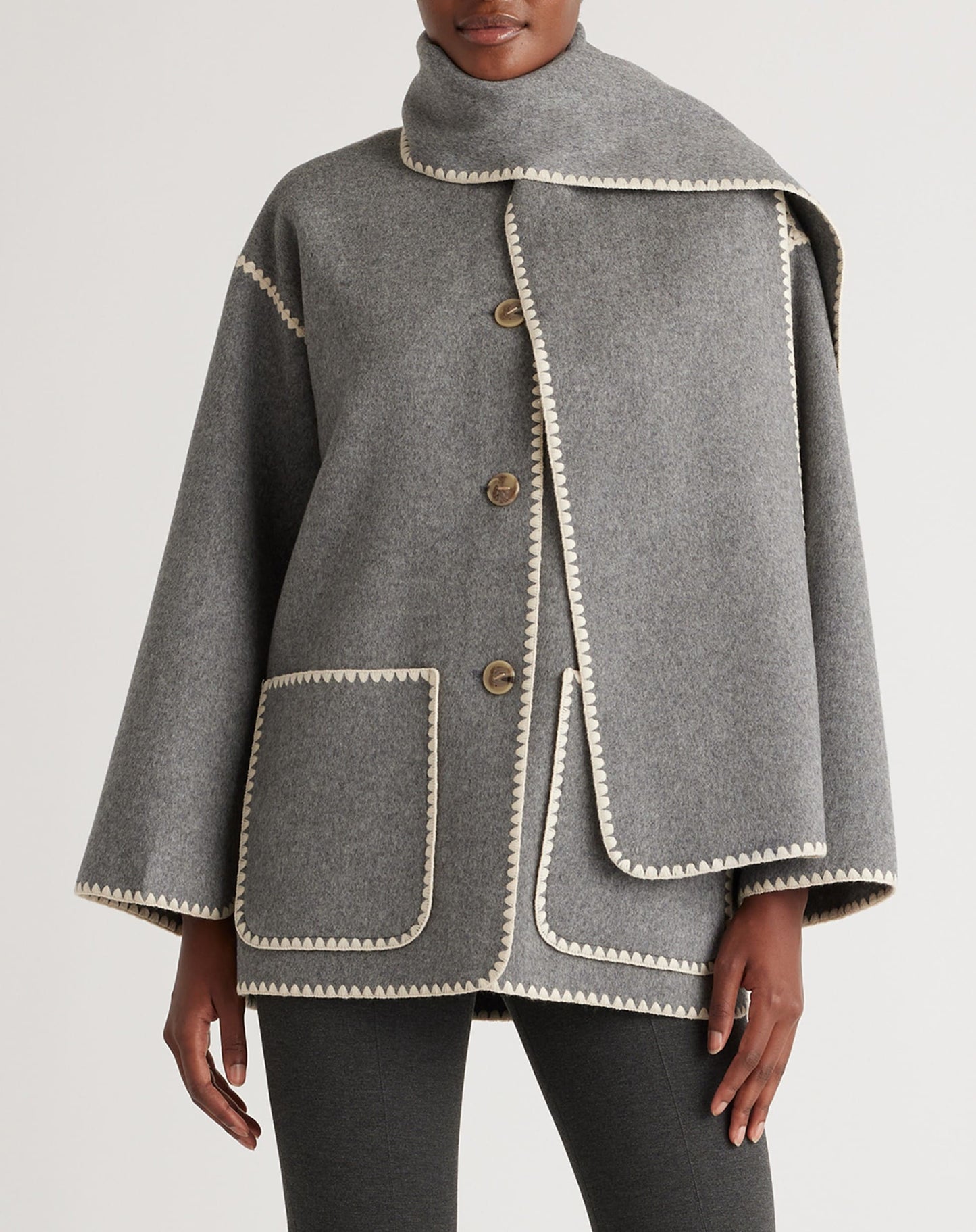 Double-Faced Wool Scarf Coat