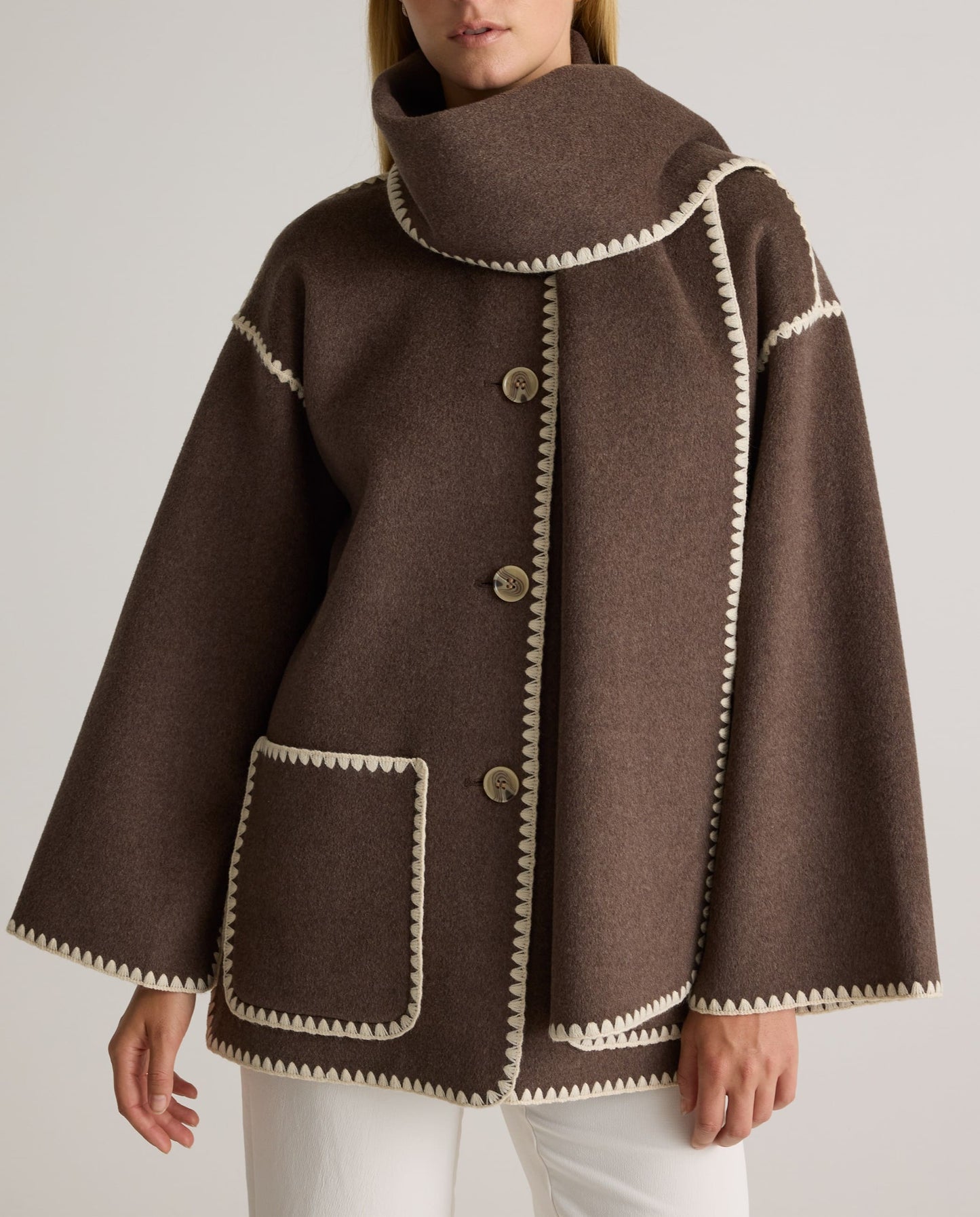 Double-Faced Wool Scarf Coat