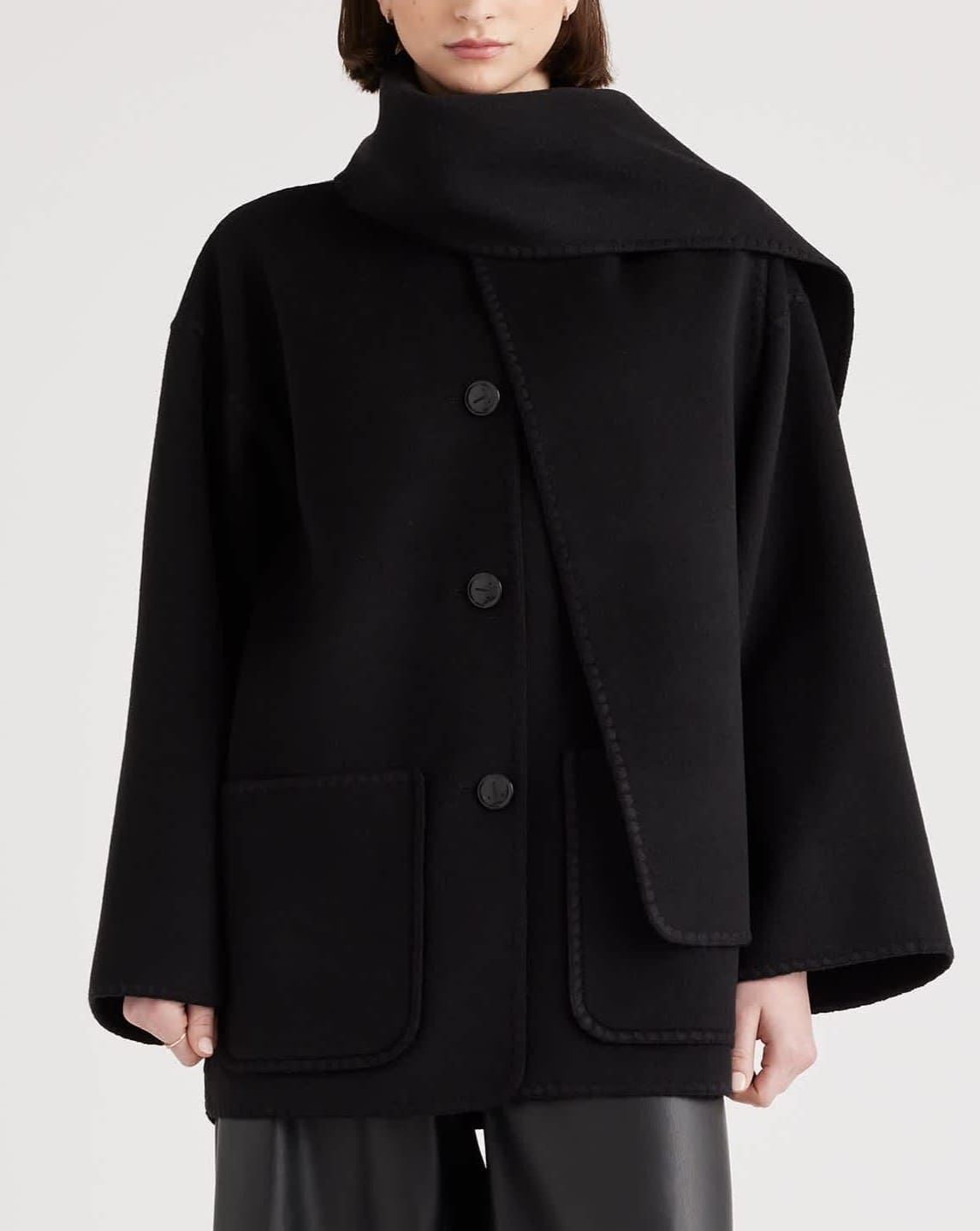 Double-Faced Wool Scarf Coat