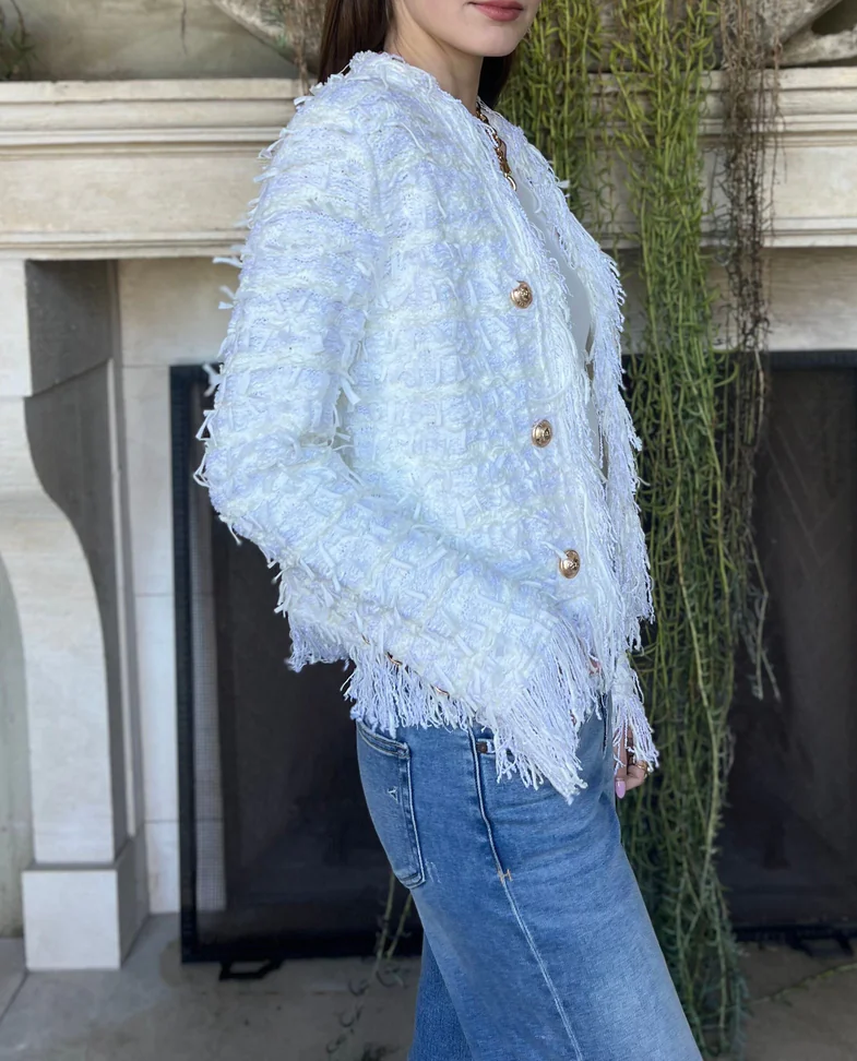 Open Front Fringe Jacket - White