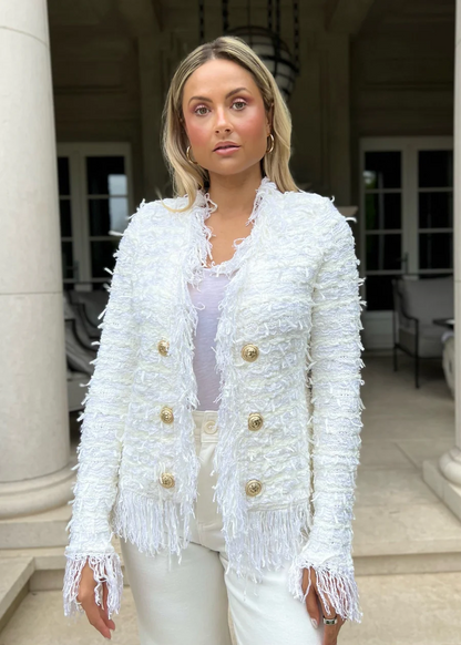 Open Front Fringe Jacket - White