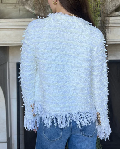 Open Front Fringe Jacket - White