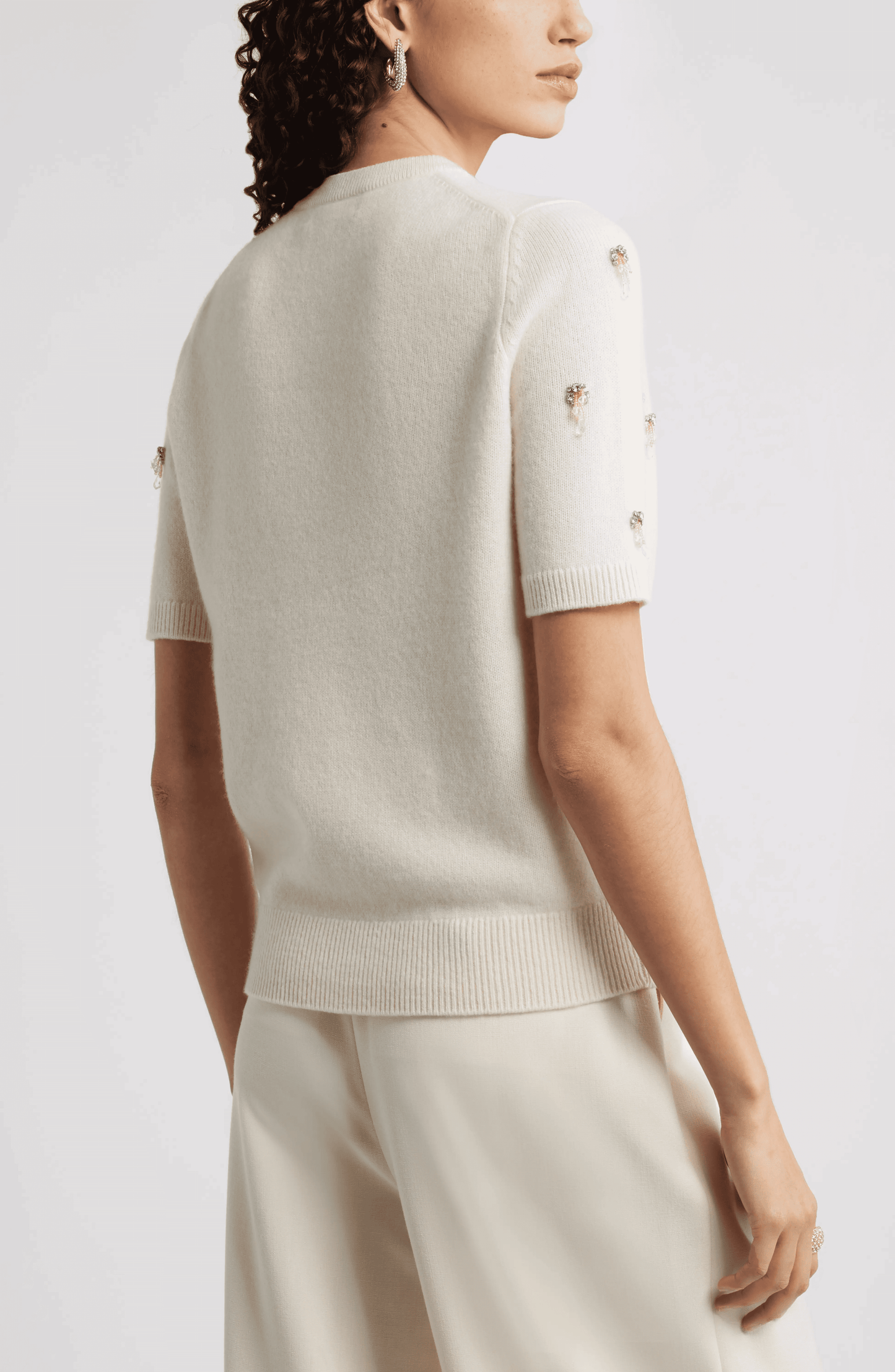 Embellished Short Sleeve Wool Sweater