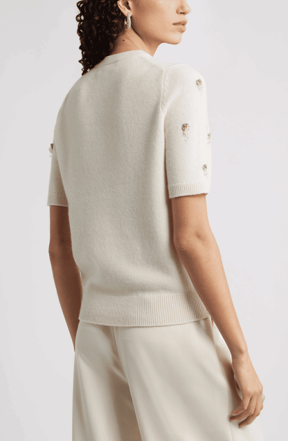 Embellished Short Sleeve Wool Sweater