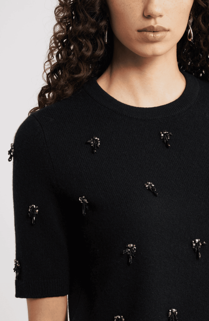 Embellished Short Sleeve Wool Sweater