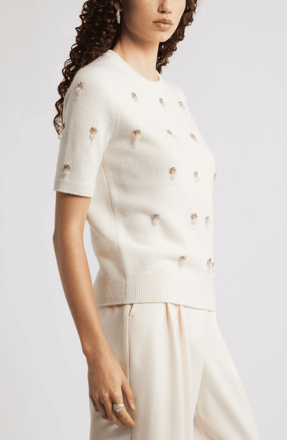 Embellished Short Sleeve Wool Sweater