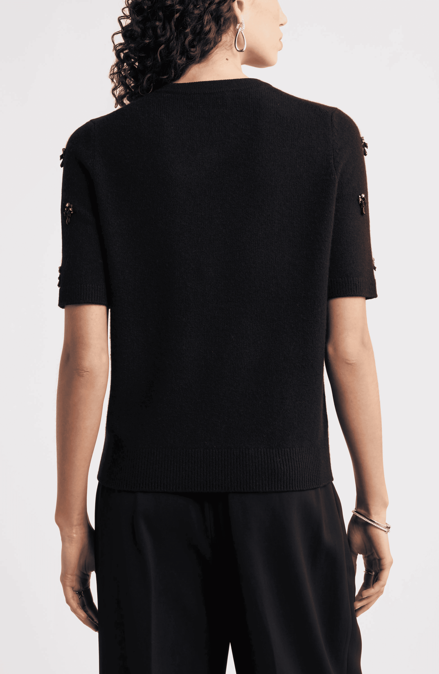 Embellished Short Sleeve Wool Sweater