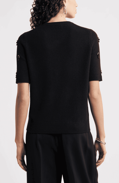 Embellished Short Sleeve Wool Sweater