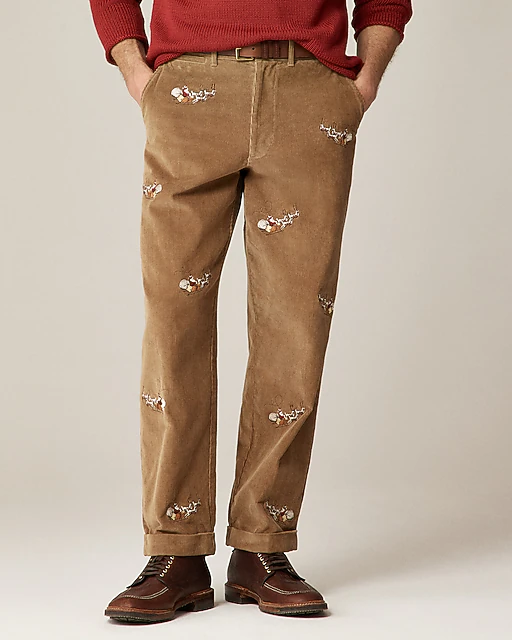 Relaxed-fit corduroy pants with Santa embroidery