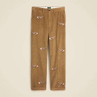 Relaxed-fit corduroy pants with Santa embroidery