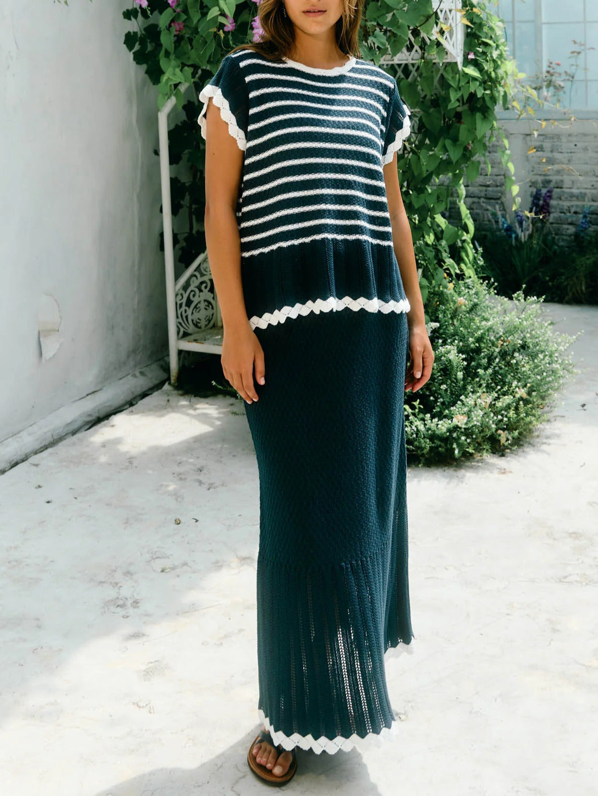 Striped Knit Dress Two-Piece Set