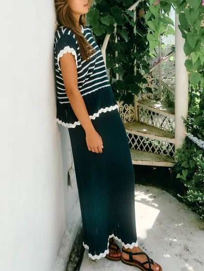 Striped Knit Dress Two-Piece Set