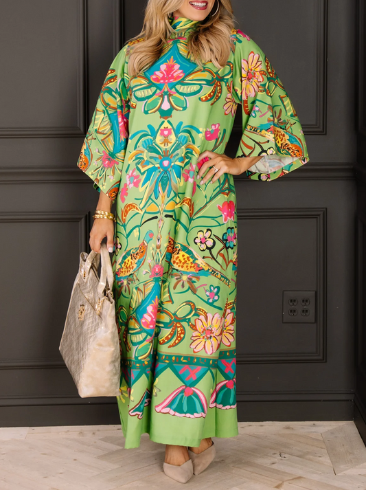 Green Half Sleeve Caftan Dress