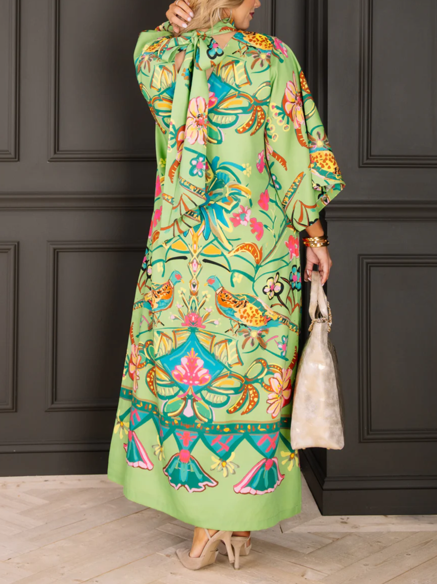 Green Half Sleeve Caftan Dress