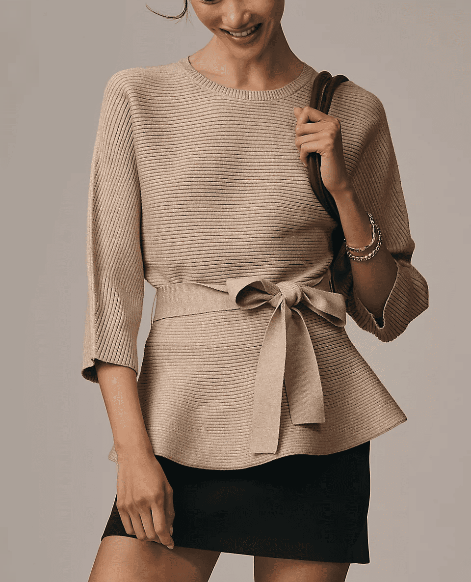 Ribbed Belted Sweater