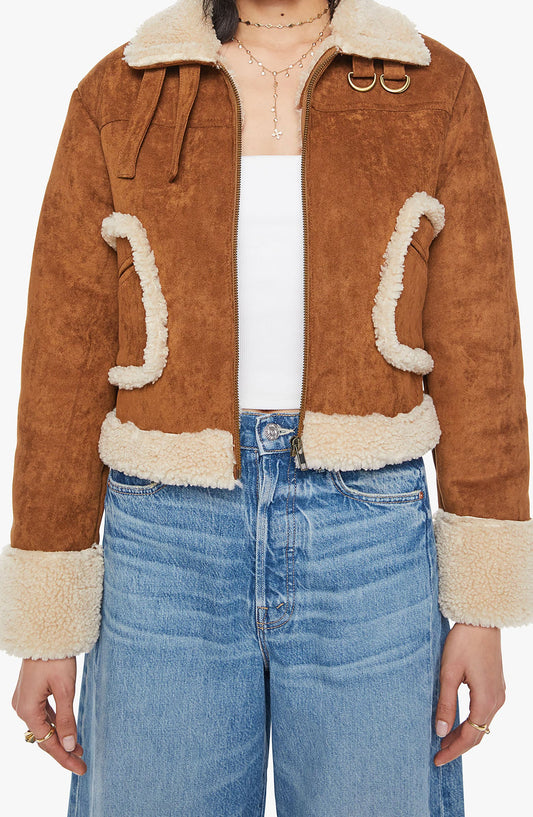 Faux Suede Faux Shearling Trim Jacket