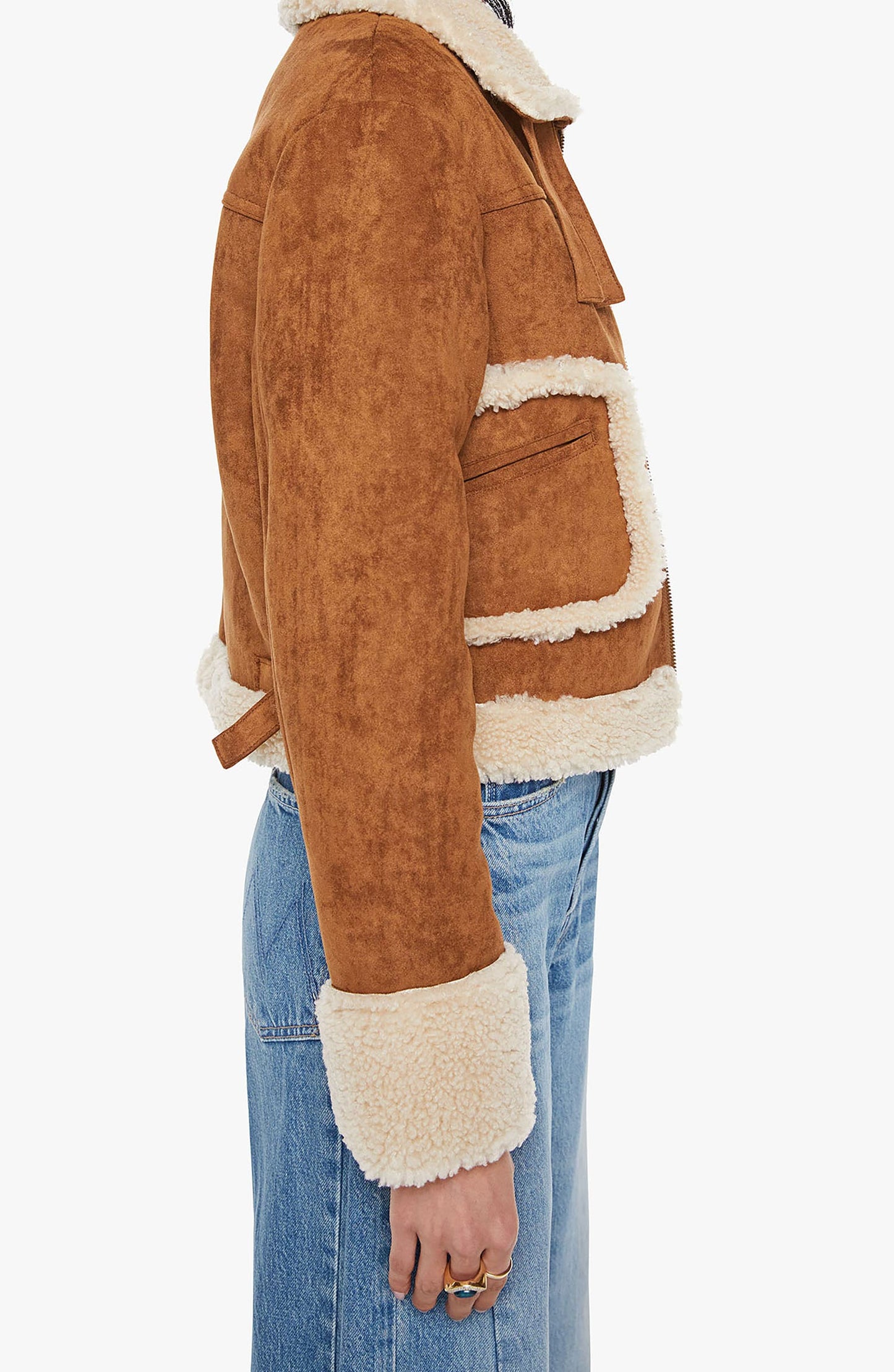 Faux Suede Faux Shearling Trim Jacket
