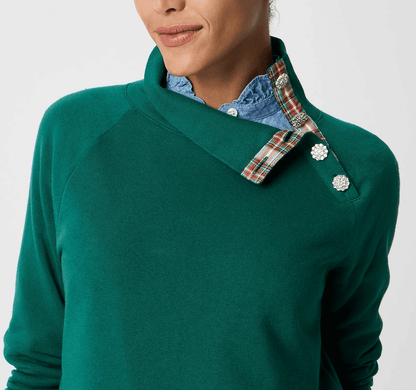Jewel-button mockneck pullover