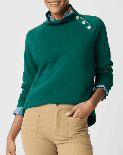 Jewel-button mockneck pullover