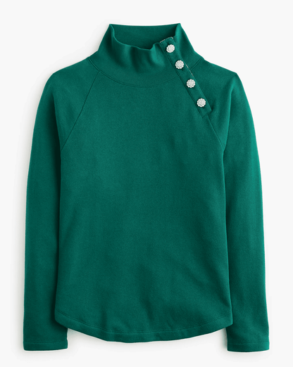 Jewel-button mockneck pullover