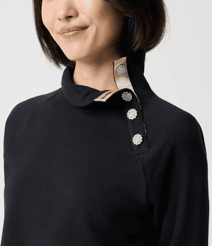 Jewel-button mockneck pullover