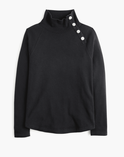 Jewel-button mockneck pullover