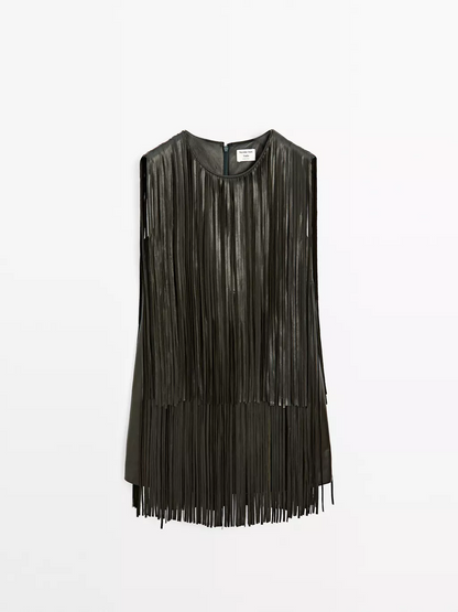 Short nappa leather dress with fringing