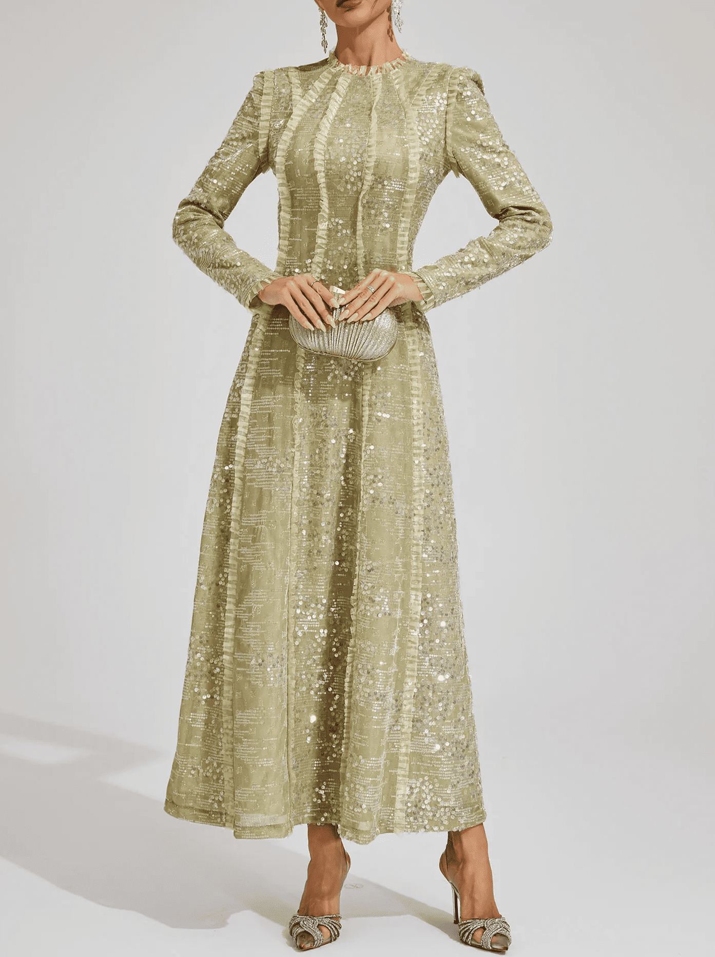 Apricot Sequin Maxi Dress