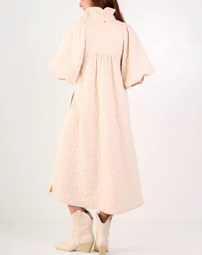 Ruffled Stand Collar Puff Sleeve Dress