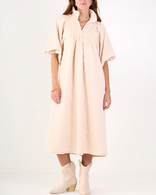Ruffled Stand Collar Puff Sleeve Dress