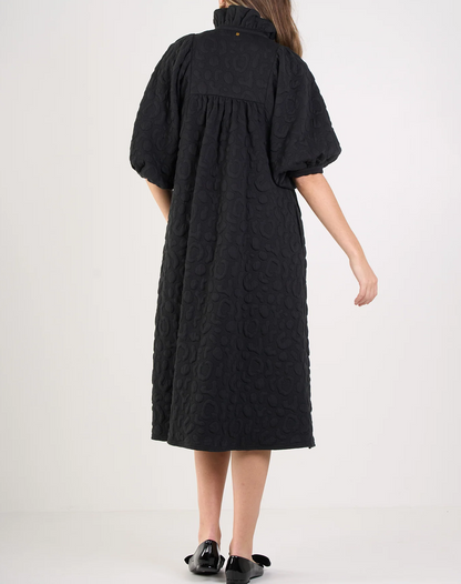 Ruffled Stand Collar Puff Sleeve Dress
