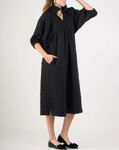 Ruffled Stand Collar Puff Sleeve Dress