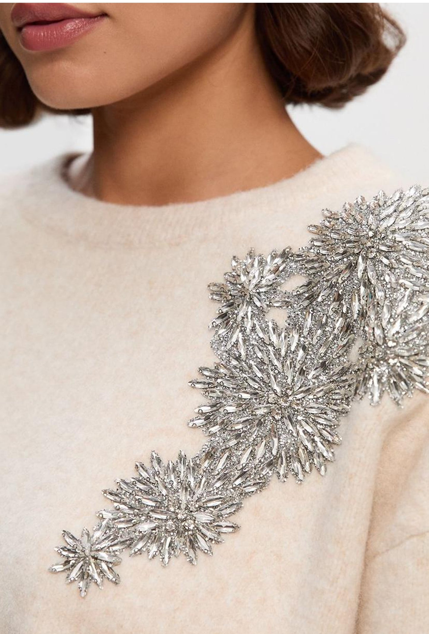 Wool-trimmed beaded floral skirt set