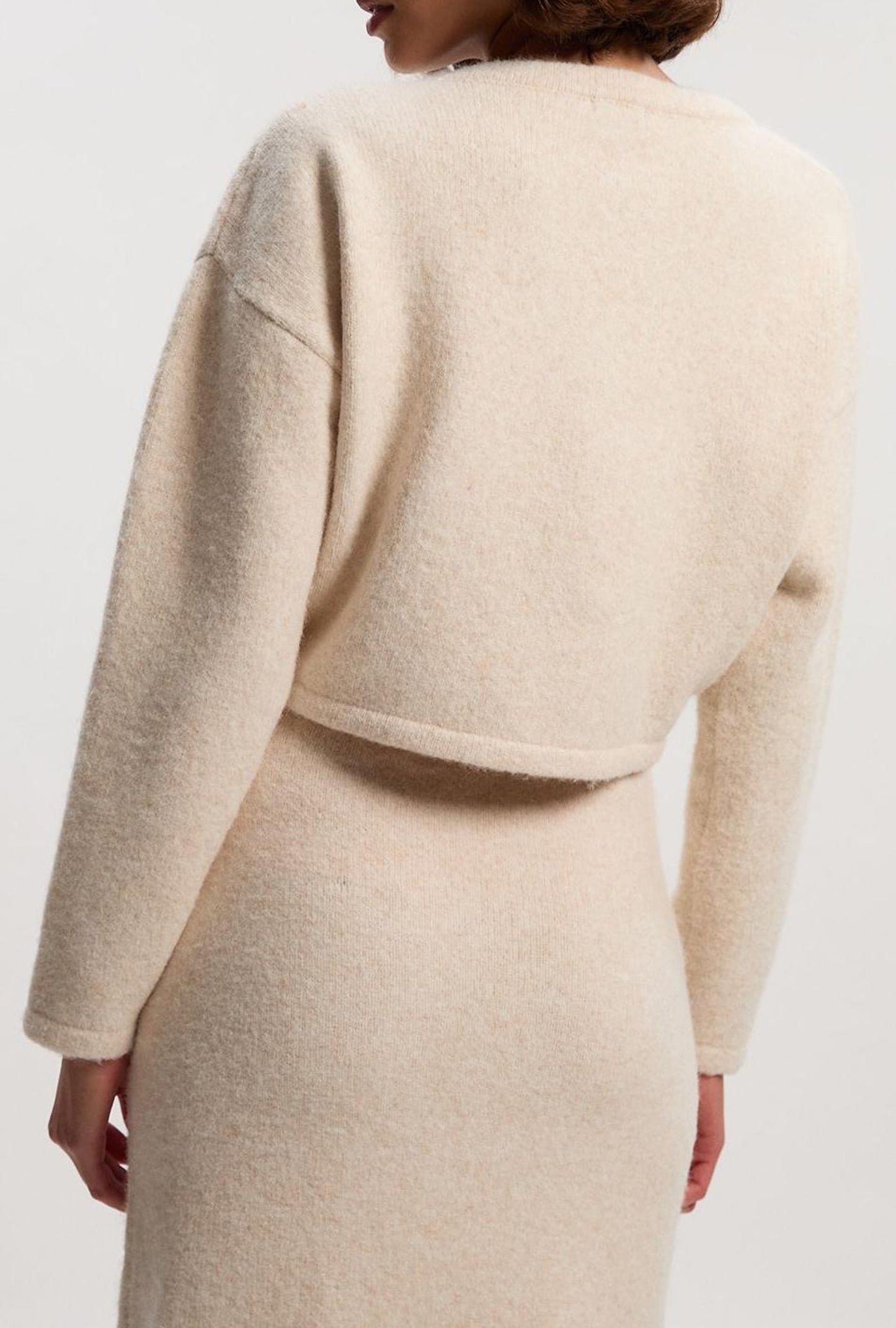 Wool-trimmed beaded floral skirt set