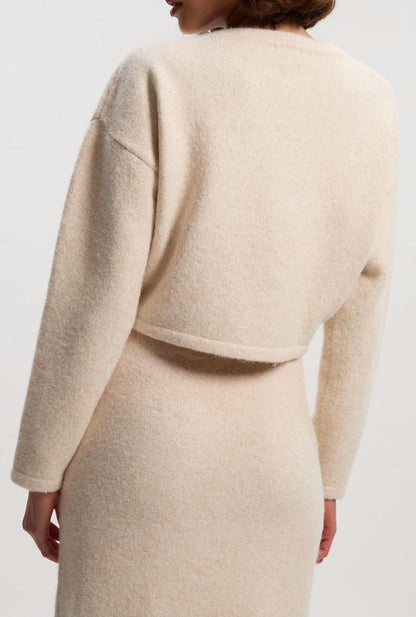 Wool-trimmed beaded floral skirt set