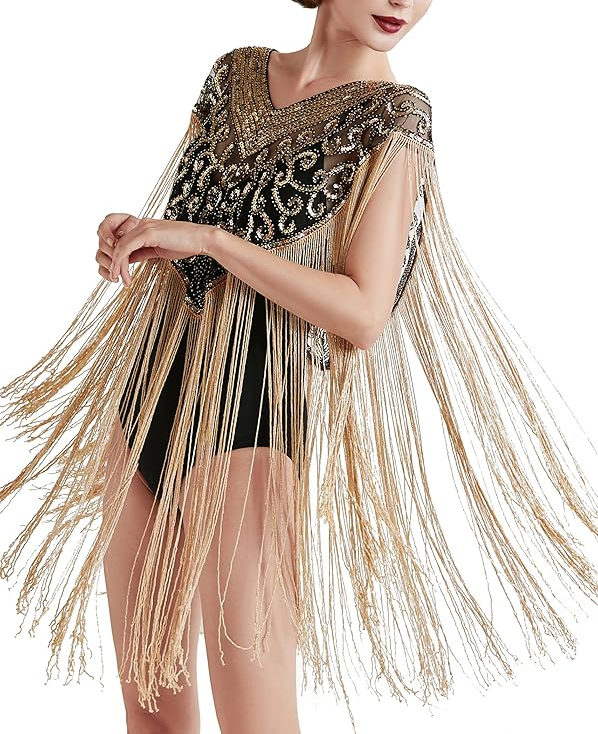 Sequin Beaded Party Shawl Cape