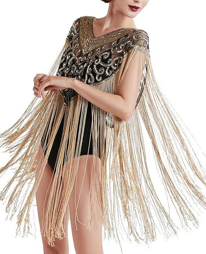 Sequin Beaded Party Shawl Cape