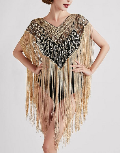 Sequin Beaded Party Shawl Cape