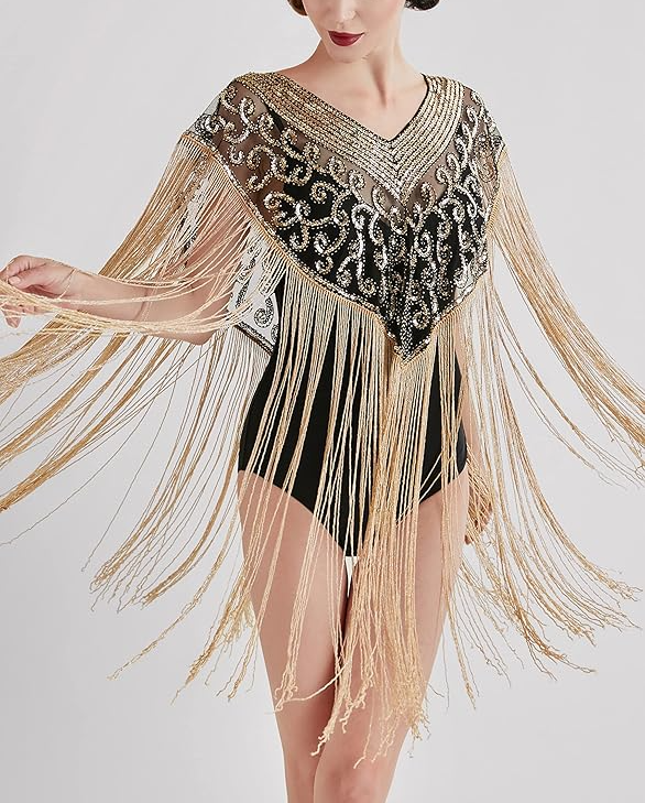 Sequin Beaded Party Shawl Cape