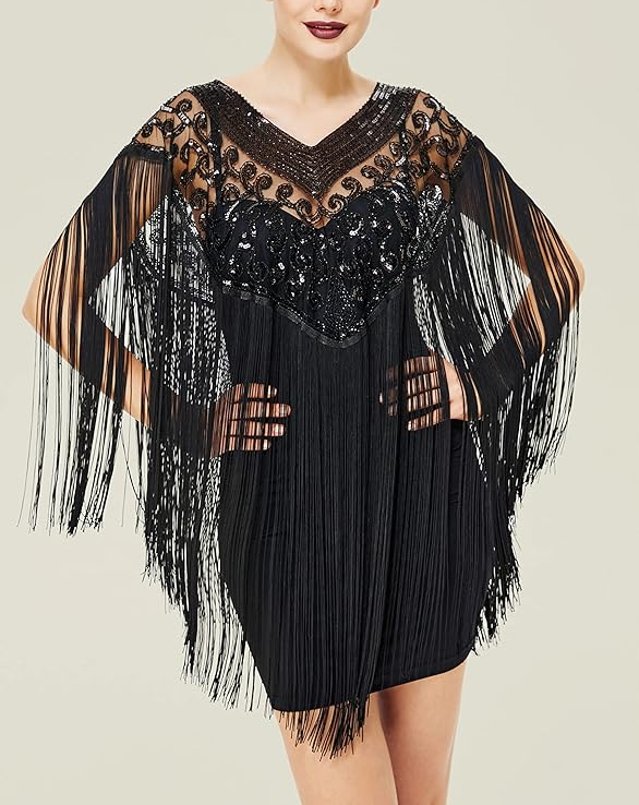 Sequin Beaded Party Shawl Cape