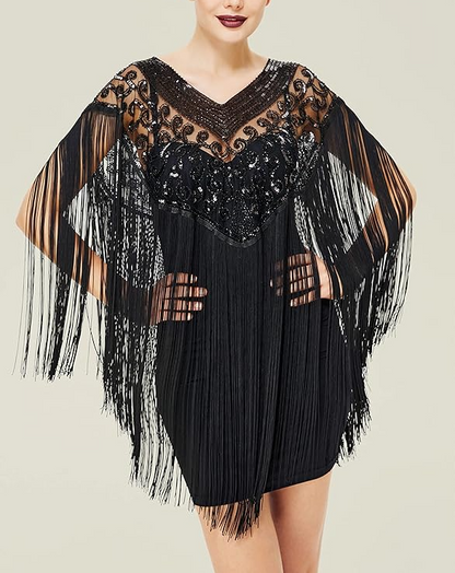 Sequin Beaded Party Shawl Cape