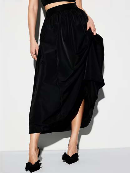High-Waisted Velvet Midi Skirt