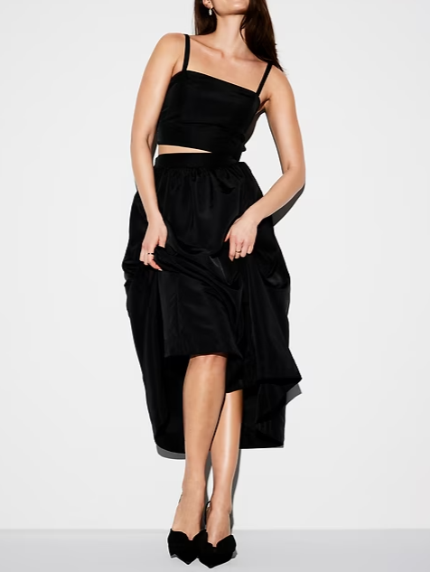High-Waisted Velvet Midi Skirt